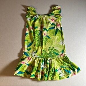 Vintage Hawaiian 100% Cotton Kids 9-10 Dress, Tropical Lime Green Monstera, R&K